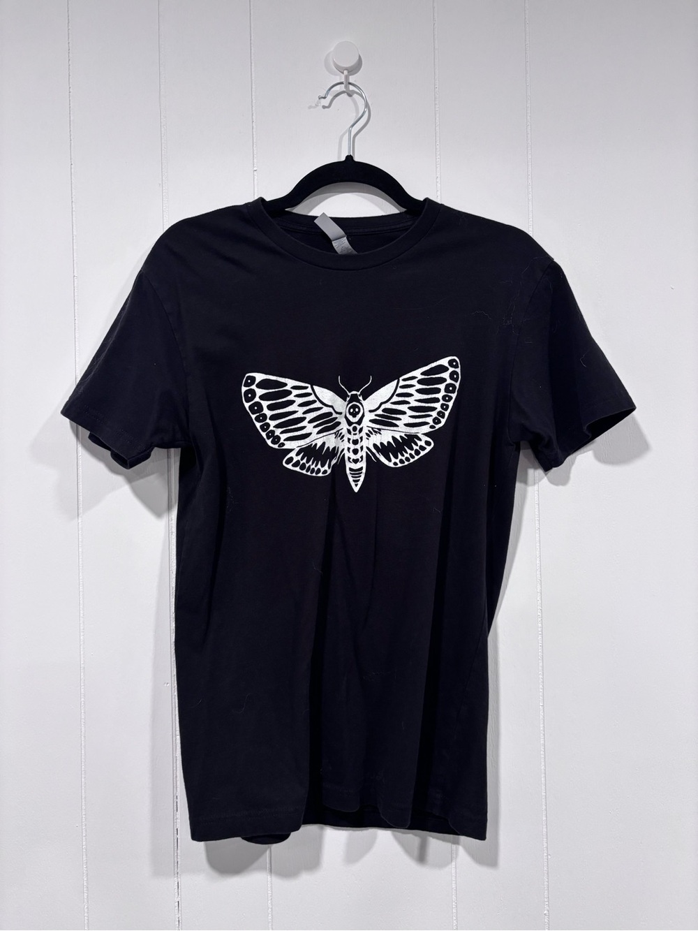 Black Tee with White Moth Graphic